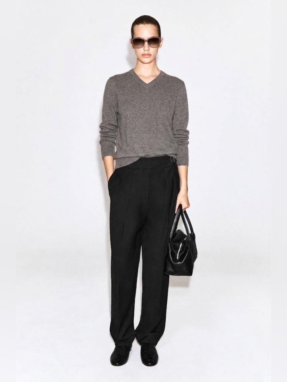 Filippa K 100% Lambswool V-Neck Knit Sweater Taupe Brown
